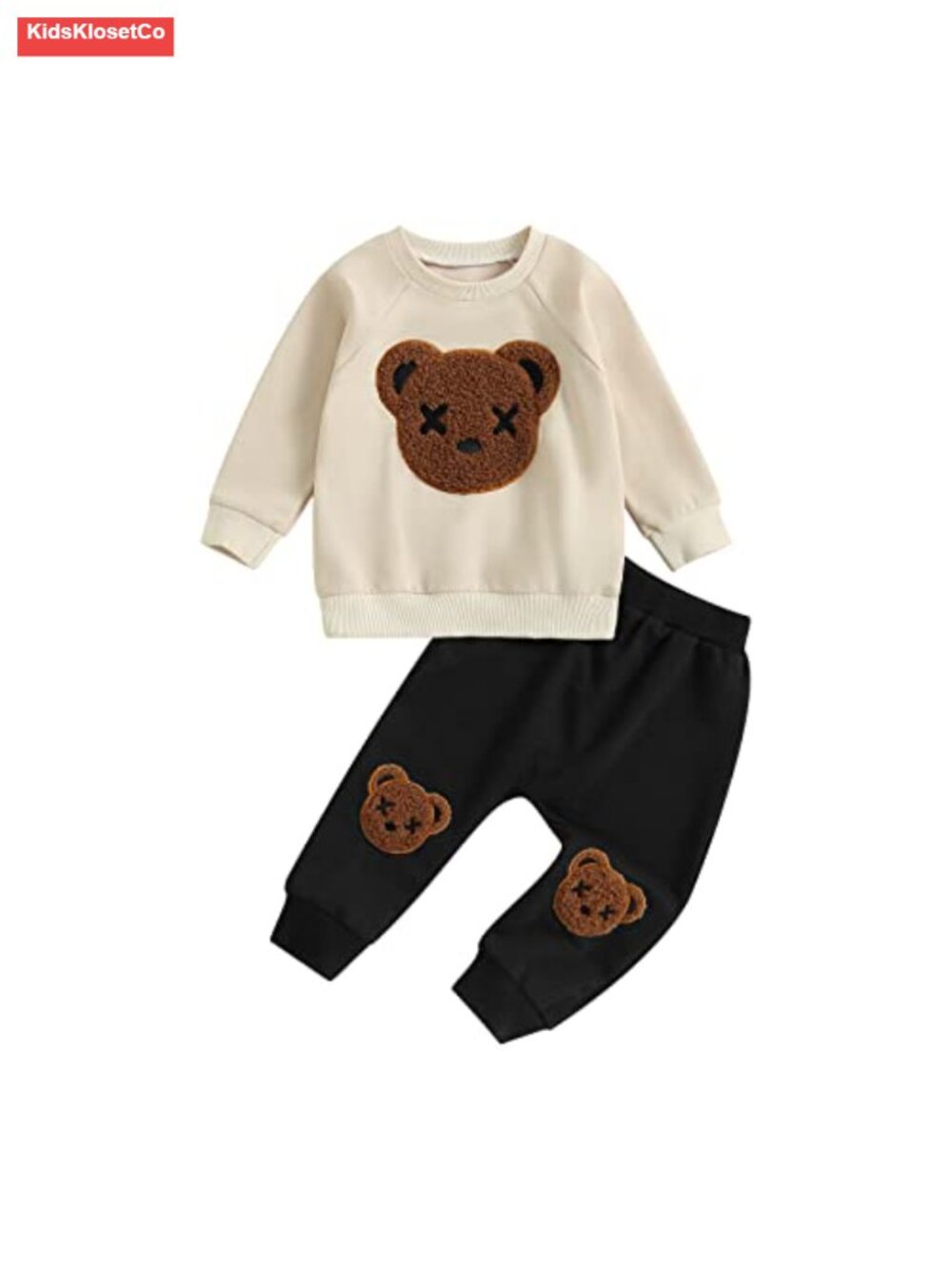Toddler Boy Bear Embroidery Sweatsuit Set Cotton Blend Pullover Pants 2Pcs